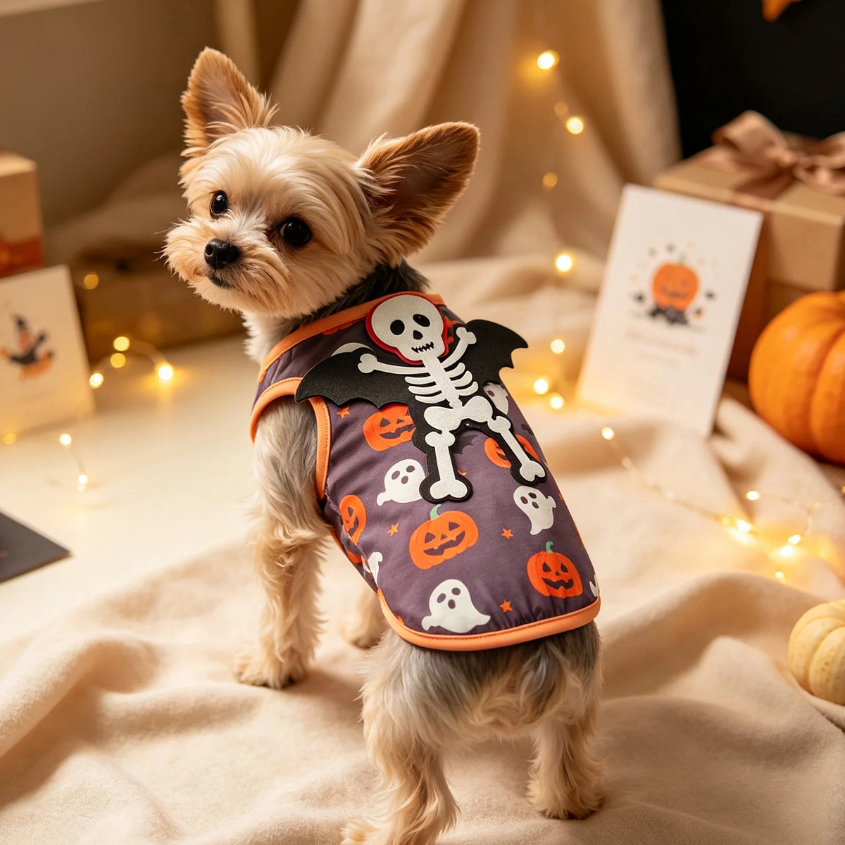 Halloween Pet Costume Funny Pumpkin and Bat Print Outfit for Small Dogs Pet Sleeveless Vest Pet Clothes Halloween Pet Vests