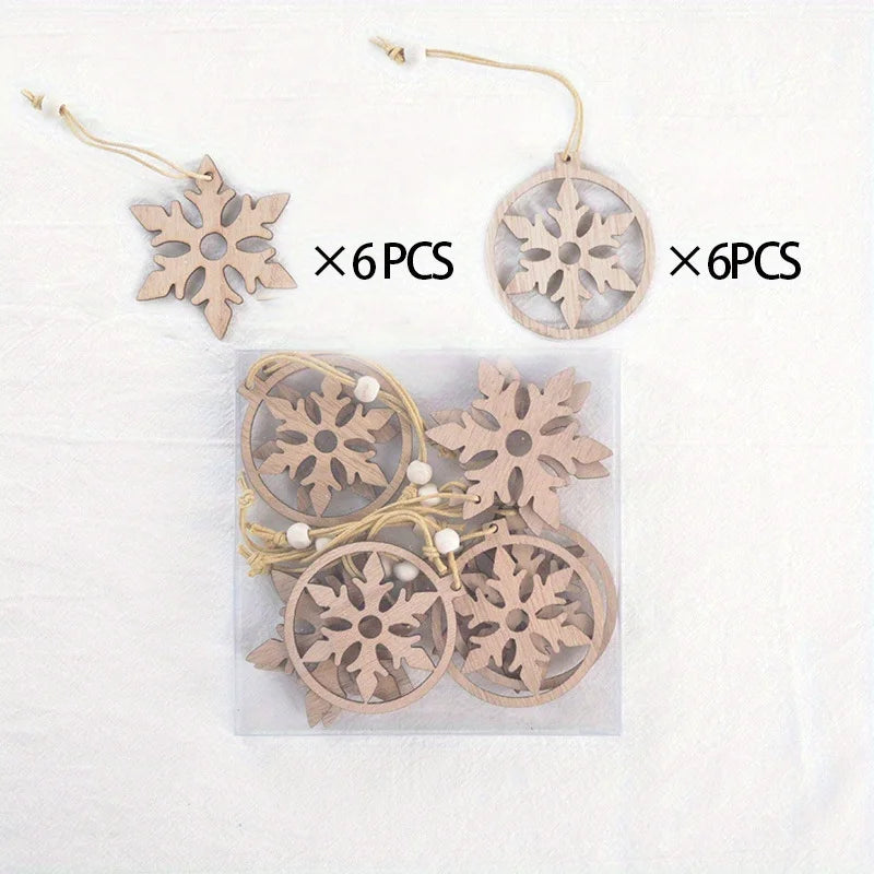 Elegant Wooden Christmas Ornaments Collection with Snowflake and Heart Designs for Home Tree Decor Festive Party Supplies,