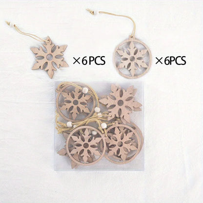 Elegant Wooden Christmas Ornaments Collection with Snowflake and Heart Designs for Home Tree Decor Festive Party Supplies,