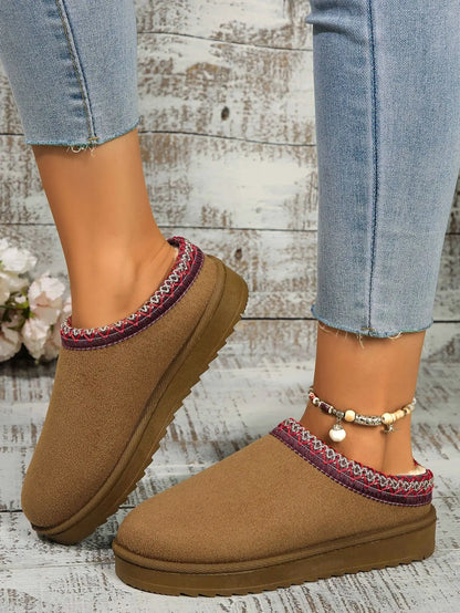 Snow Boots Women Winter New Cashmere Warm Thick Soles Without Heel-covered Hair Half Slipper Cotton Shoes Cashmere Warm Boots