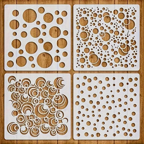 4PCS 5.1inch Circle Dot Pattern Stencil for DIY Painting on Wood Fabric Paper Wall Decor
