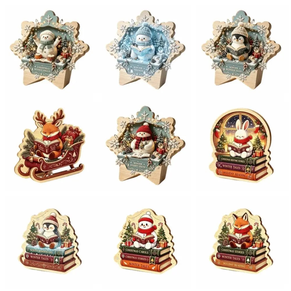 Merry Christmas Wooden Christmas Decoration Star Shape Snowman Deer Home Ornaments Rabbit Santa Claus Wall Decor New Year Gift