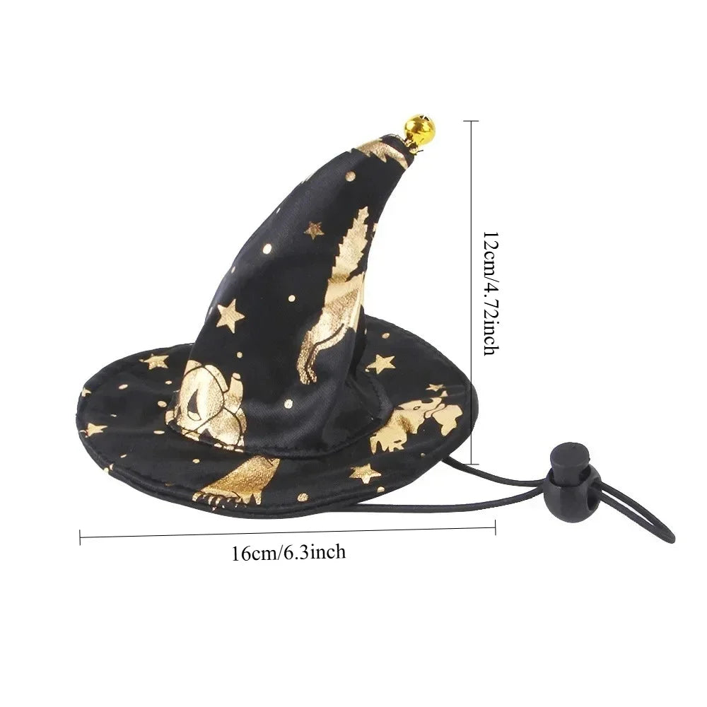 Halloween Pet Cosplay Costume Black Gold Halloween Decoration Wizard Hat Cape Set Printed Cat Dog Suit Party Accessories