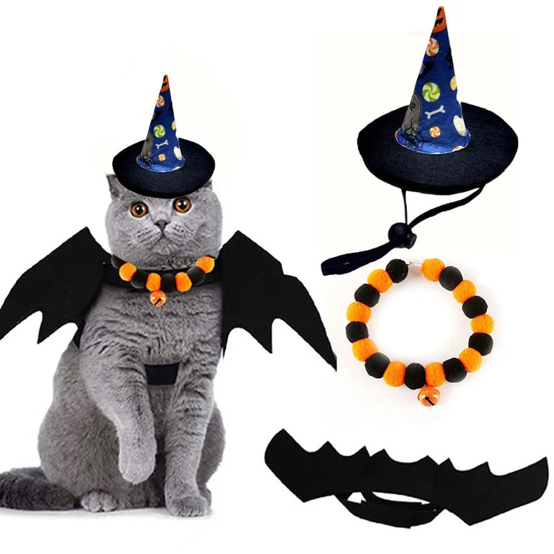 Halloween Pet Costume Set Cute Cat Cosplay Outfit Halloween Party Pet Dog Dress‑up Accessories Kitten Transformation Clothes