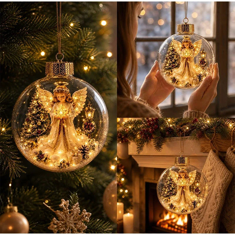 10CM Clear Christmas Ornament Ball Glowing Decor Holiday Scene Christmas Tree Hanging Toy Winter Diorama Bauble for Window Xmas