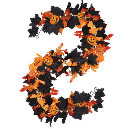Halloween Garland Decorations Black Fall Leaves Vine with 3D Pumpkin Thanksgiving Harvest Festival Home Fireplace Mantle Decor