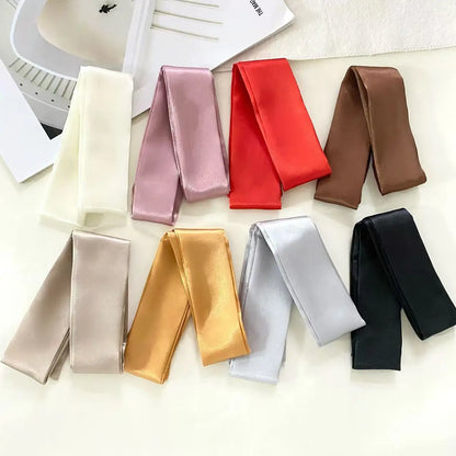 4.5x100cm Long Skinny Hair Scarf Women Imitation Silk Satin Headband Cute Neckerchief Solid Colors Ladies Fashion Bag Scarves