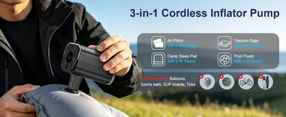 Mini Portable Air Pump 1200mAh USB Rechargeable Wireless Inflator Deflator for Camping Mattress Pool Float Boat Fast Inflation