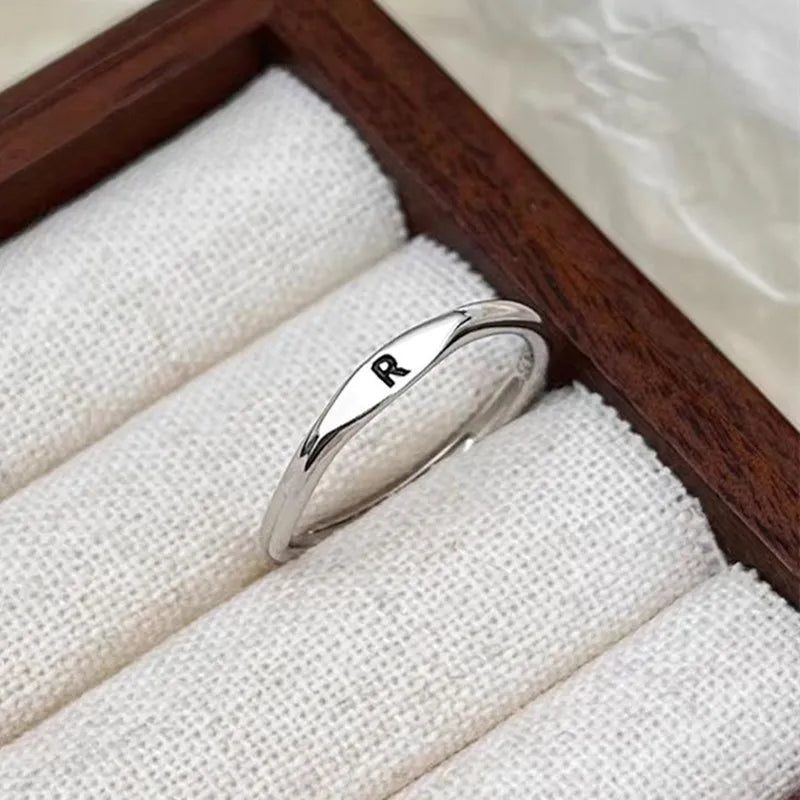 Elegant Initial Letter Alphabet Adjustable Thin Stackable Ring for Women Girl