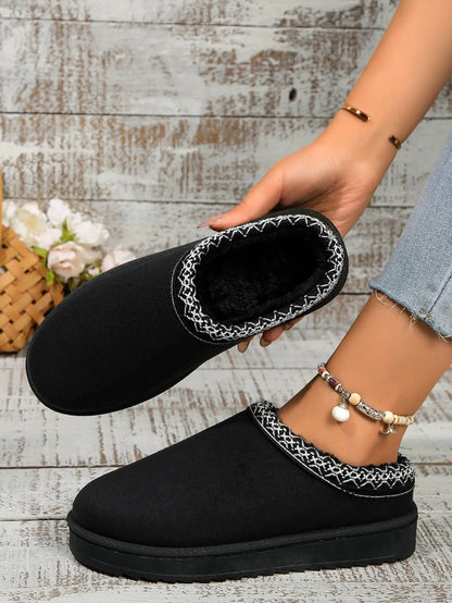 Snow Boots Women Winter New Cashmere Warm Thick Soles Without Heel-covered Hair Half Slipper Cotton Shoes Cashmere Warm Boots
