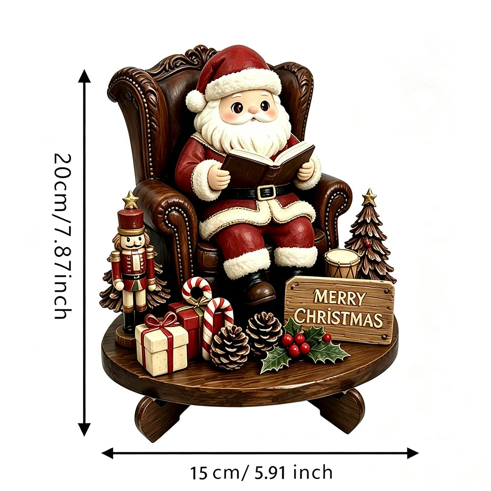 Christmas 2D Wooden Tabletop Decor with Stand Santa Snowman Reindeer Ect. Xmas Holiday Desktop Decor for Home Party