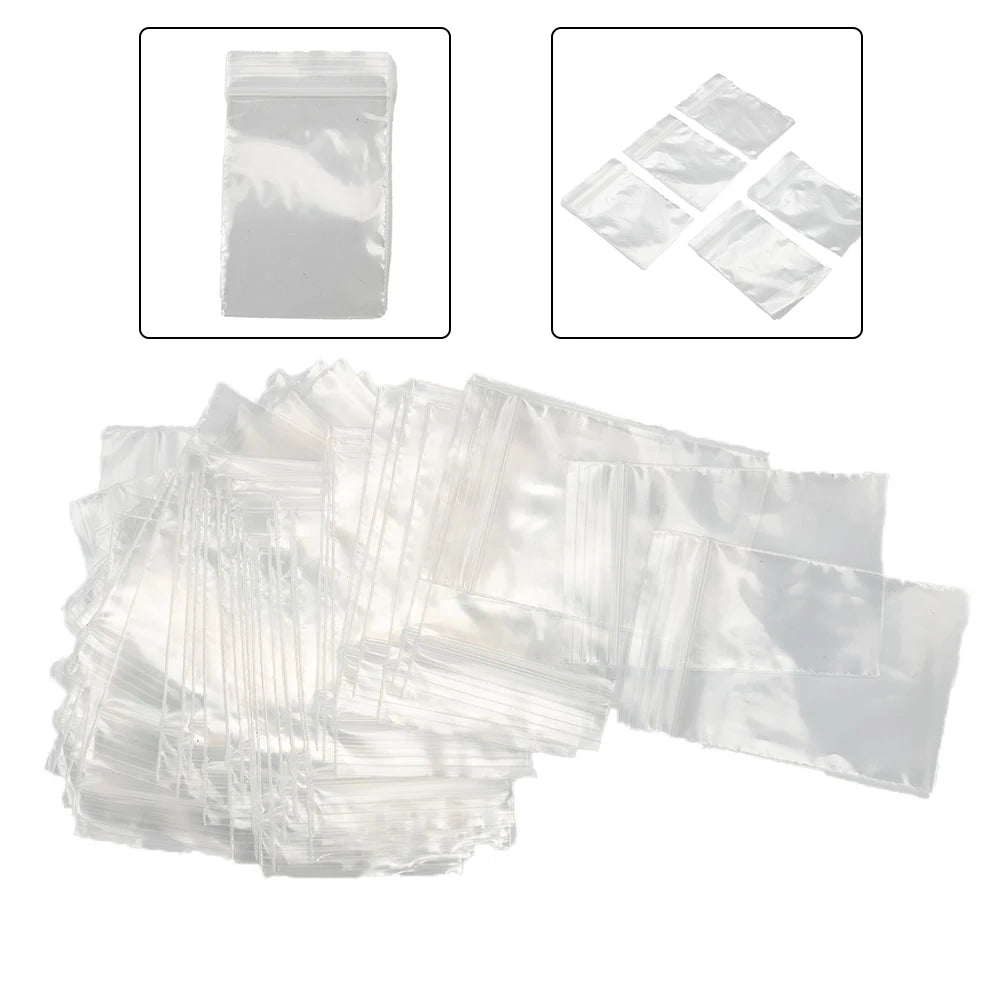 100Pcs Reclosable Clear Plastic Packaging Bags Strong Poly Zip Locks Baggies Grip Self Seal Resealable Baggy For Candy Packing