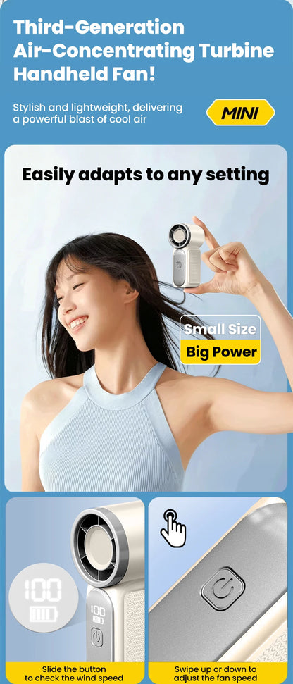 Mini Fan Handheld Portable Outdoor Small Fan 5-speed Adjust Ultra Mini Fan Type-C Rechargeable Home Office Summer Cooling Fans