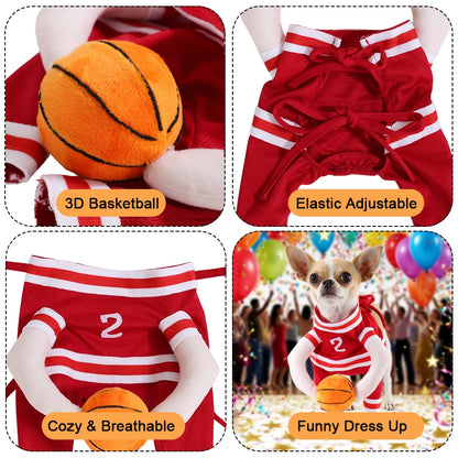 Halloween Pet Basketball Costume with 3D Ball Funny Sport Cosplay Outfit for Small Medium Dogs Pug Apparel Photo Shoots Playtime