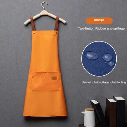 Customized Embroidery Brand Logo Waterproof Signature  Kitchen Aprons Home Chef Baking Clothes With Pockets Adult Bib Waist Bag