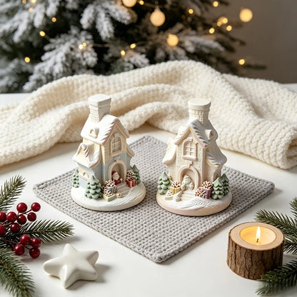 Snow house mold, suitable for resin, silicone mini Christmas house with chimney and pine tree,   fairy tale window decorations,