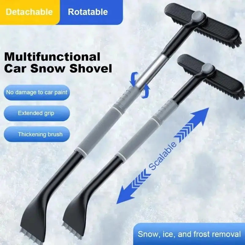 Cold-Resistant Auto Snow Removal Brush with Scraper; Scalable Detachable Windshield Defrosting Tool