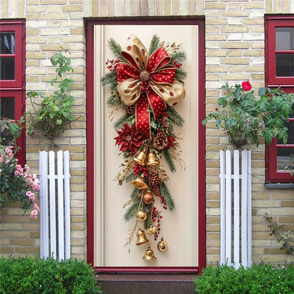 1 Christmas wall decoration - hanging decoration with red bells and green leaves - holiday room decoration, holiday design