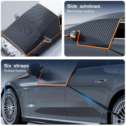Magnetic Oxford Snow Cover, Thick Frost Guard for All Cars, Easy Install, Durable Winter Ice Protection for Windshield.