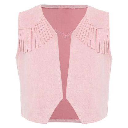 Kids Girl Boy Fringed Vest for Carnival Theme Party Tassels Top Open Front Waistcoat Child Halloween Western Cowboy Costumes