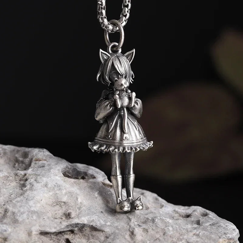 Can Open Bronze Mirror Box Pendant Women\'s Charm Retro Necklace Exquisite Handicrafts Oval Imitation Jade Jewelry Birthday Gift