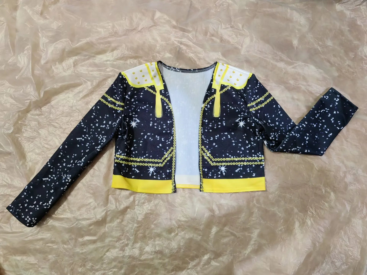 Kids Anime Cosplay Girl Costume Group Idol Singer Performance Show Black Golden Costume Child Halloween Party Clolthes Outfit