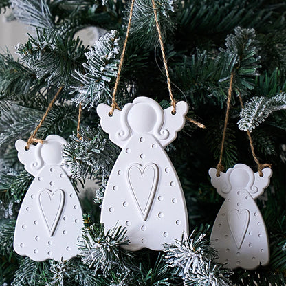 DIY Faceless Angel Silicone Mold Christmas Tree Hanging Ornament Plaster Concrete Resin Mould Heart Dot Texture Dress Girl Craft
