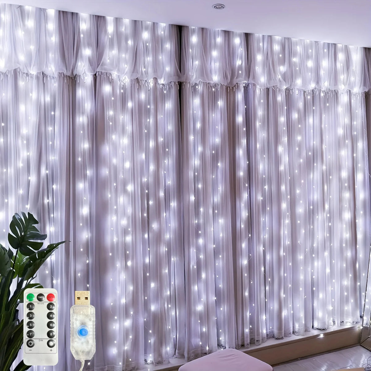 USB Christmas LED Curtain Lights, Indoor Fairy Curtain Lights, Suitable for Bedroom, Background Windows, Holiday Lighting