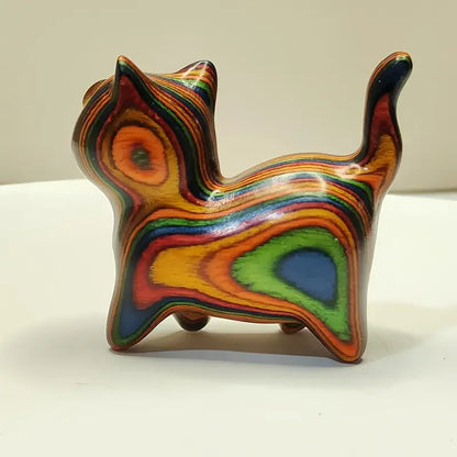 1 painted wooden kitten Creative wooden sculpture small cat home festival entrance decoration small statue ornaments