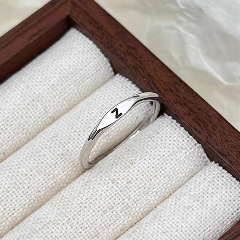 Elegant Initial Letter Alphabet Adjustable Thin Stackable Ring for Women Girl
