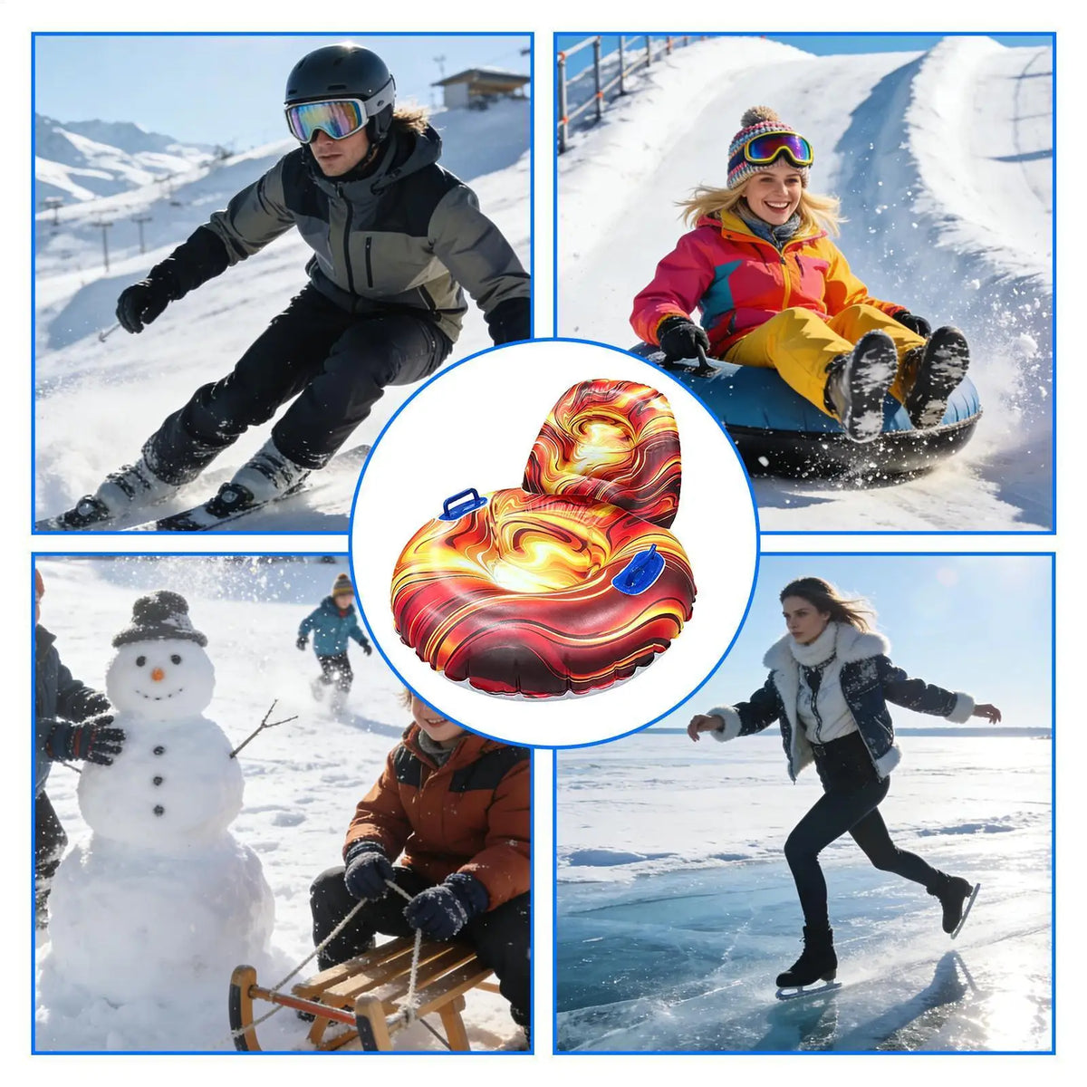 Snow Tubes For Adults Heavy Duty Cold Resistant Ergonomic Sleds Family Sledding Sports Beach Park Backyard Outdoor Winter
