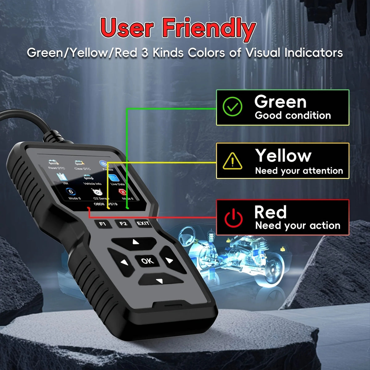 Professional Obd2 Diagnostic Tool for Heavy-Duty Vehicle Repair - Code Reader/Resetter, Supports Real-Time Data Stream, No Battery Required, Compatible with Vehicles from 1996 Onwards (Obdii/Eobd, Mode 6/8), Suitable for Mech