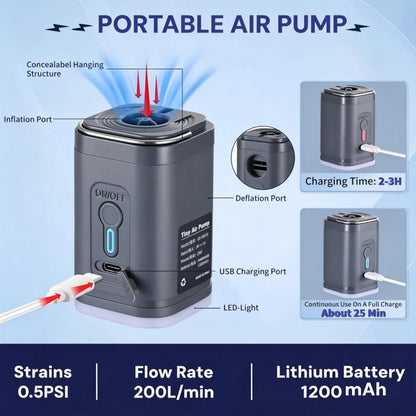 Mini Portable Air Pump 1200mAh USB Rechargeable Wireless Inflator Deflator for Camping Mattress Pool Float Boat Fast Inflation
