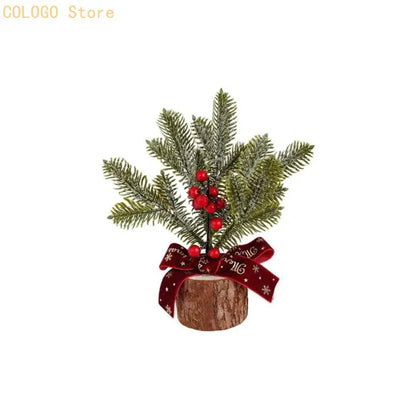 Desk Christmas Tree Ornament with Wood-Look Base for Winter Rooms D0LD