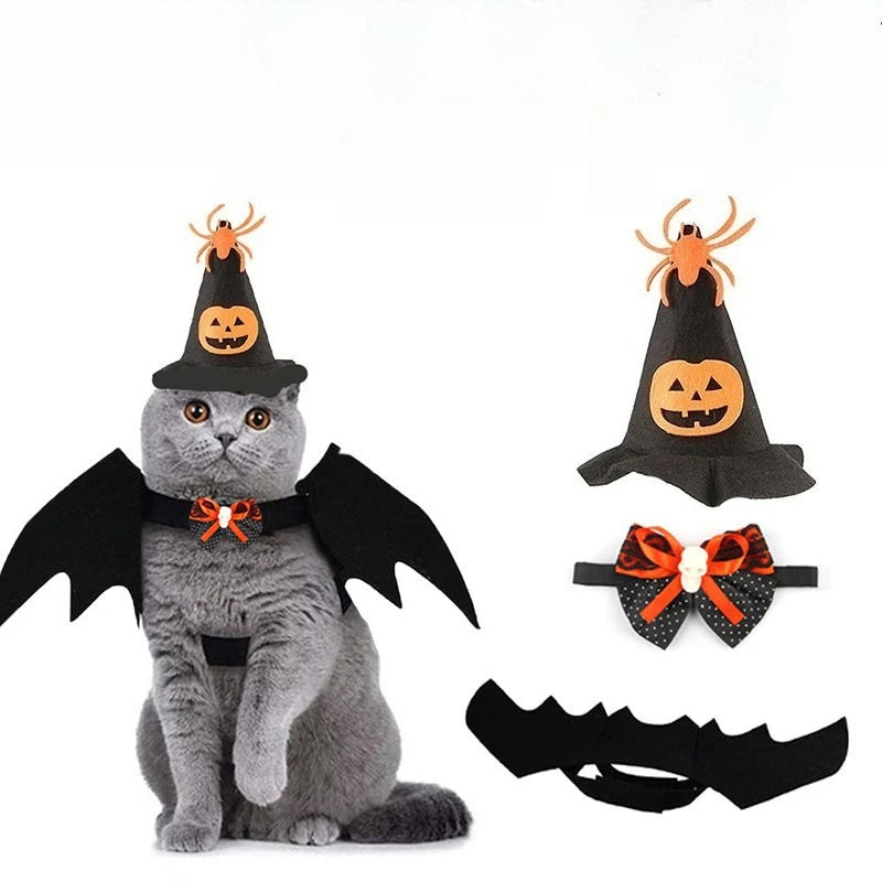 Halloween Pet Costume Set Cute Cat Cosplay Outfit Halloween Party Pet Dog Dress‑up Accessories Kitten Transformation Clothes