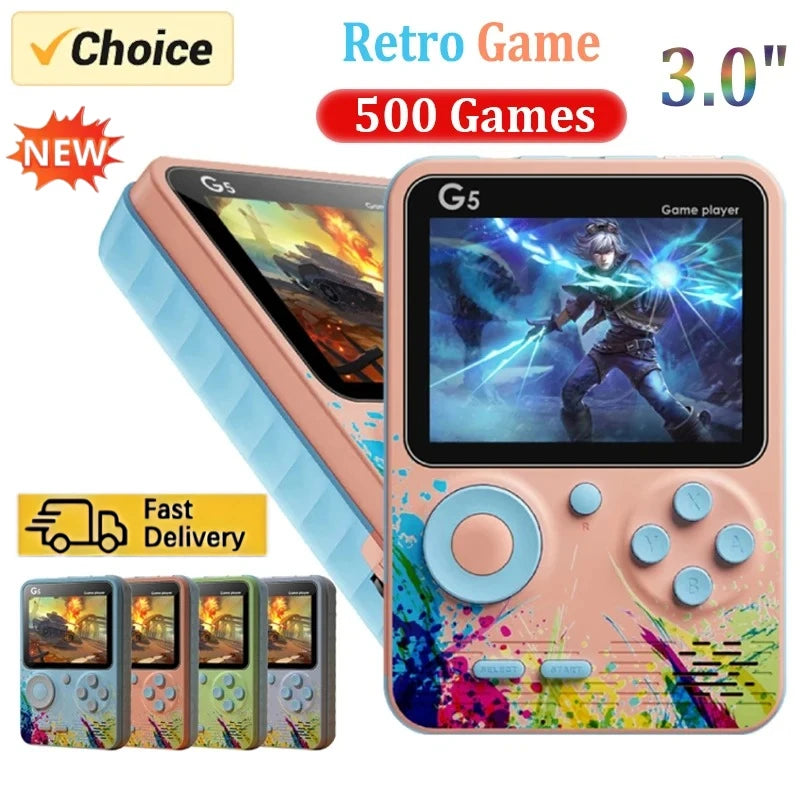 Retro G5 Portable Handheld Game Console 3 0Inch Screen 500 Classic Games Macaron Color 1020mAH Rechargeable Battery Gamepad