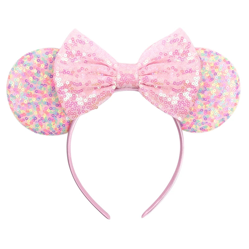 New Christmas Halloween Mouse Ears Headband Cartoon Sequin Bows Headband Birthday Party Princess Cosplay Costume For Women Adult