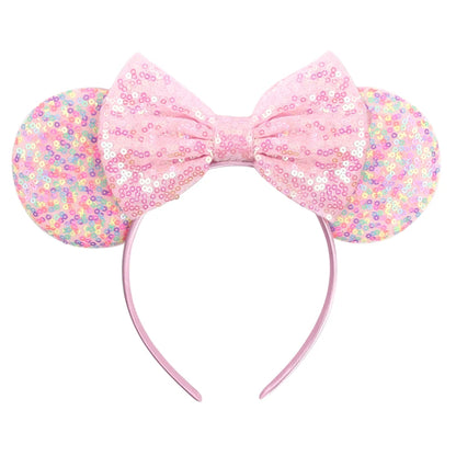 New Christmas Halloween Mouse Ears Headband Cartoon Sequin Bows Headband Birthday Party Princess Cosplay Costume For Women Adult