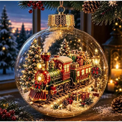 10CM Clear Christmas Ornament Ball Glowing Decor Holiday Scene Christmas Tree Hanging Toy Winter Diorama Bauble for Window Xmas