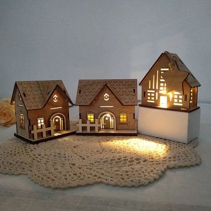 1Pc Christmas Decoration, Glowing Wooden Cabin Ornaments, Small House Home Decor, Holiday Wooden Crafts, Creative Ornaments