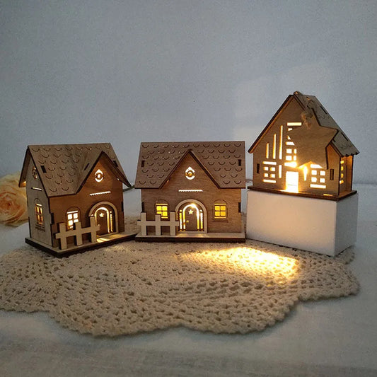1Pc Christmas Decoration, Glowing Wooden Cabin Ornaments, Small House Home Decor, Holiday Wooden Crafts, Creative Ornaments