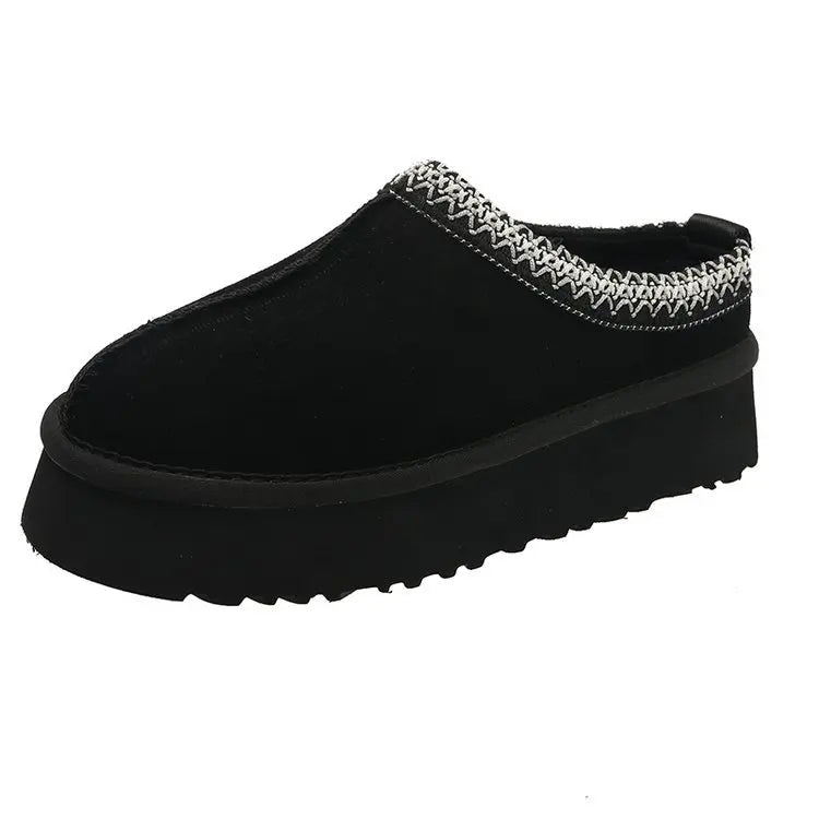 Snow Boots for Women 2024 Winter New Cashmere Warm Platform Without Heel-covered Hair Half Slipper Cotton Shoes for Women Q426