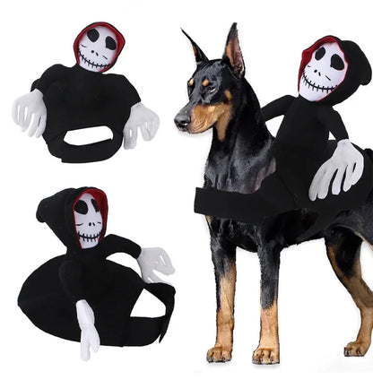 Halloween Pet Dog Costume Skeleton Reaper Rider Style Dog Cosplay Clothes Funny Riding Outfit Medium Large Dogs Party Dress‑up
