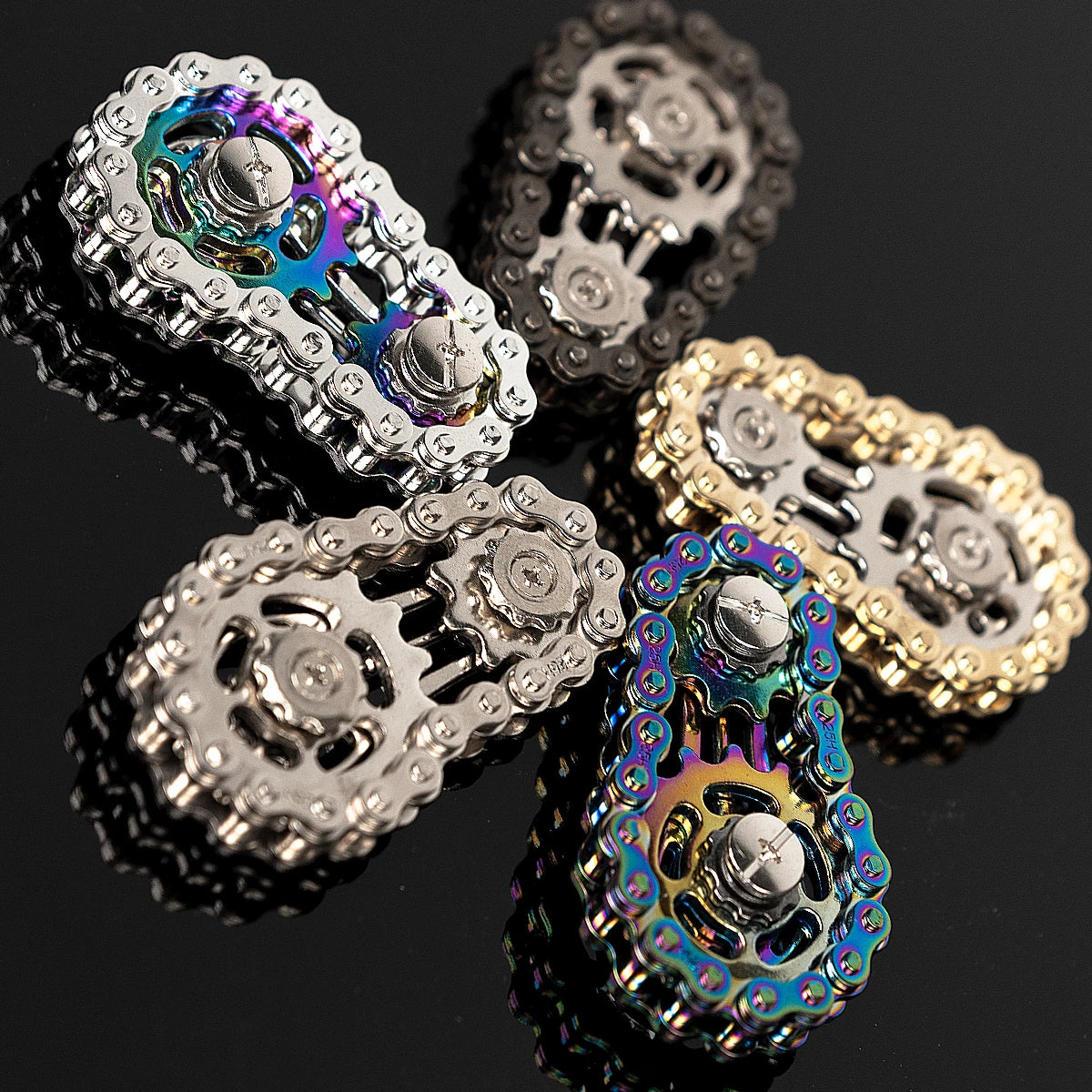 Bicycle Chain Finger Spinner, Silent CNC Machined Stainless Steel Gear Fidget Toy for Adults, Office Stress Relief & Focus Tool,