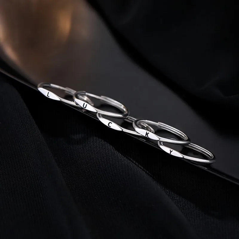 Elegant Initial Letter Alphabet Adjustable Thin Stackable Ring for Women Girl