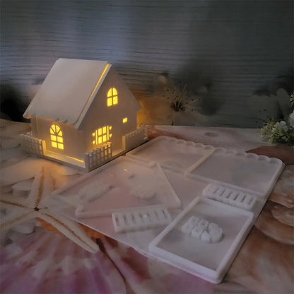 Snow House Fence Figurine Mold – DIY Silicone Cement/Gypsum Mould for Christmas Decor, Resin Craft, Holiday Ornament, Garden Art