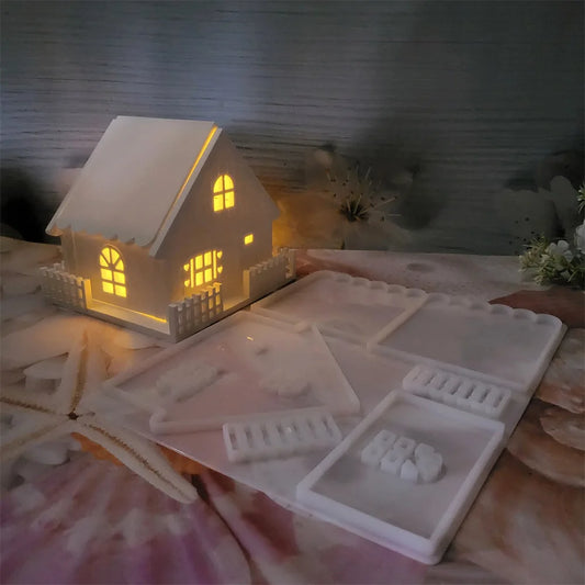 Snow House Fence Figurine Mold – DIY Silicone Cement/Gypsum Mould for Christmas Decor, Resin Craft, Holiday Ornament, Garden Art