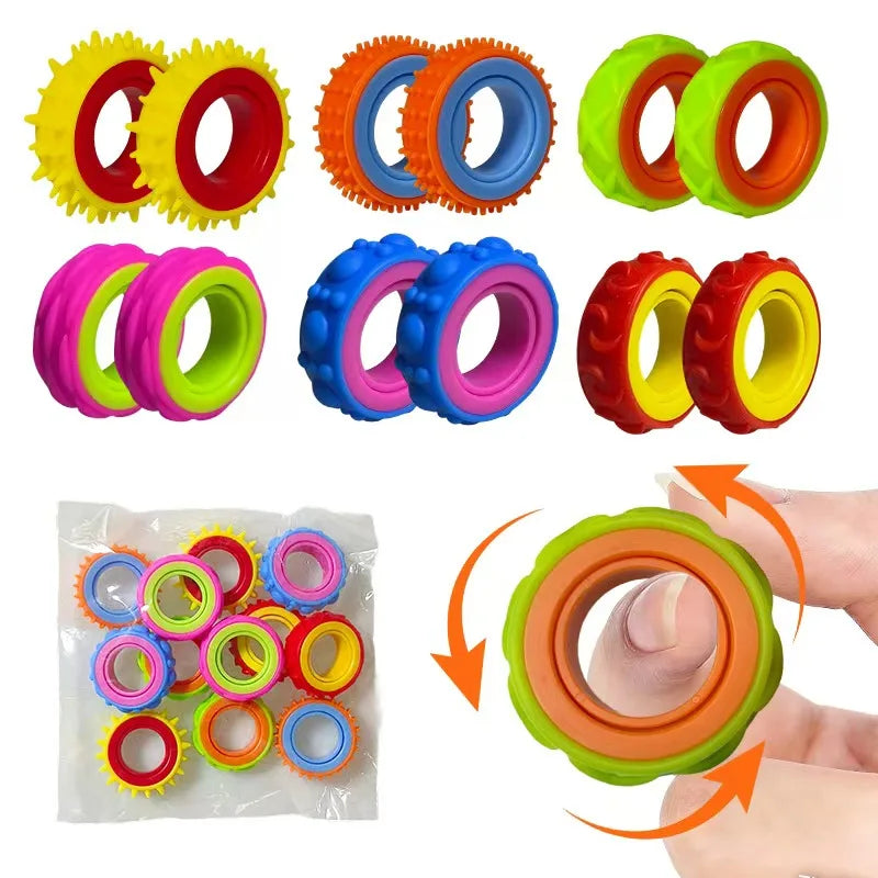 Rotating Fidget Toys Sensory Rings for Kids 6PCS Finger Spinner ADHD Quiet Stress Relief Gifts Classroom Prize Stocking Stuffers