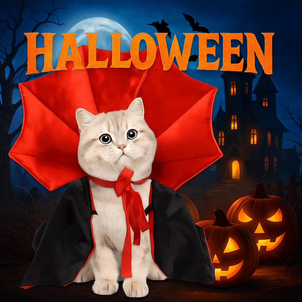 Stand-collar Halloween Pet Costume Comfortable Adjustable Cat Cosplay Cloak Soft Fabric Pet Supplies Kitten Puppy Dress Party