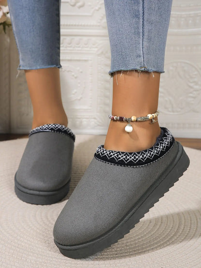 Snow Boots Women Winter New Cashmere Warm Thick Soles Without Heel-covered Hair Half Slipper Cotton Shoes Cashmere Warm Boots